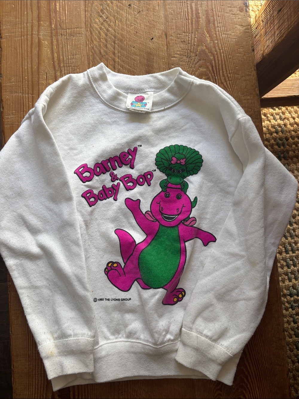 Vintage Barney & Baby Bop Kids White Graphic Sweatshirt